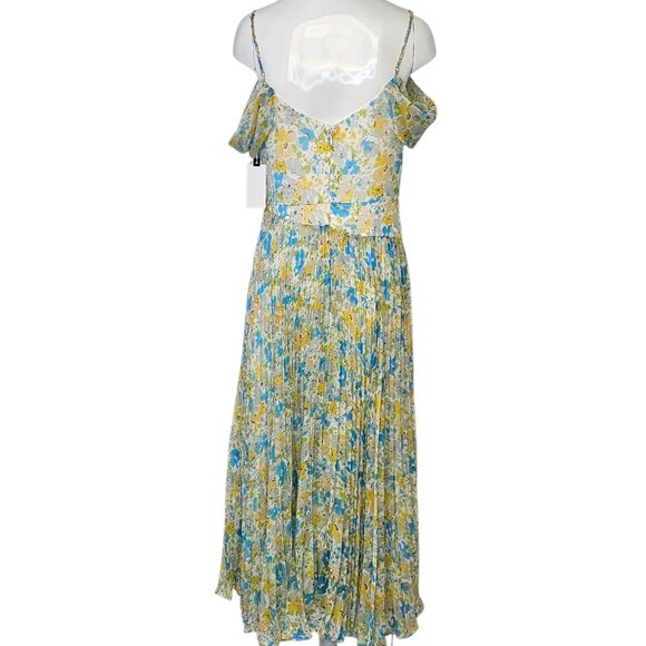 ASTR The Label Pleated Cold Shoulder Midi Dress, Abstract Floral, Guest Dress, S - Picture 2 of 10